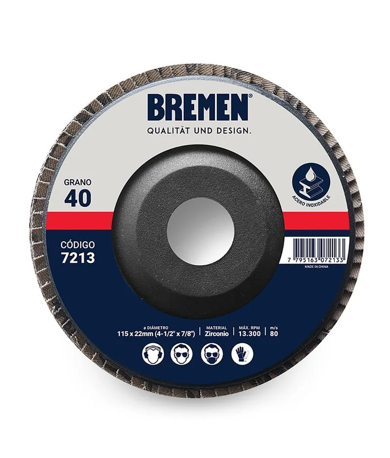 DISCO FLAP  7" (ø180x22mm) ZIRCONIO - 120 [10 unid] (COD: 7220) BREMEN
