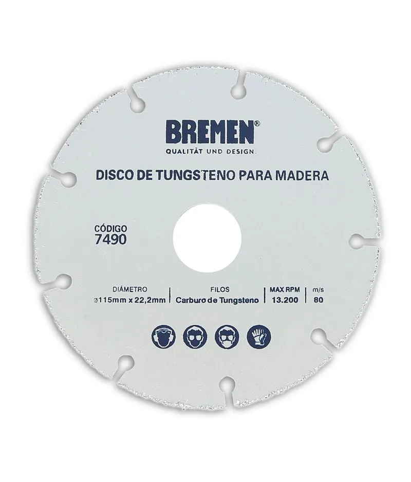 Disco de Tungsteno para Madera (115mm x 22,2mm)  (COD: 7490) BREMEN®