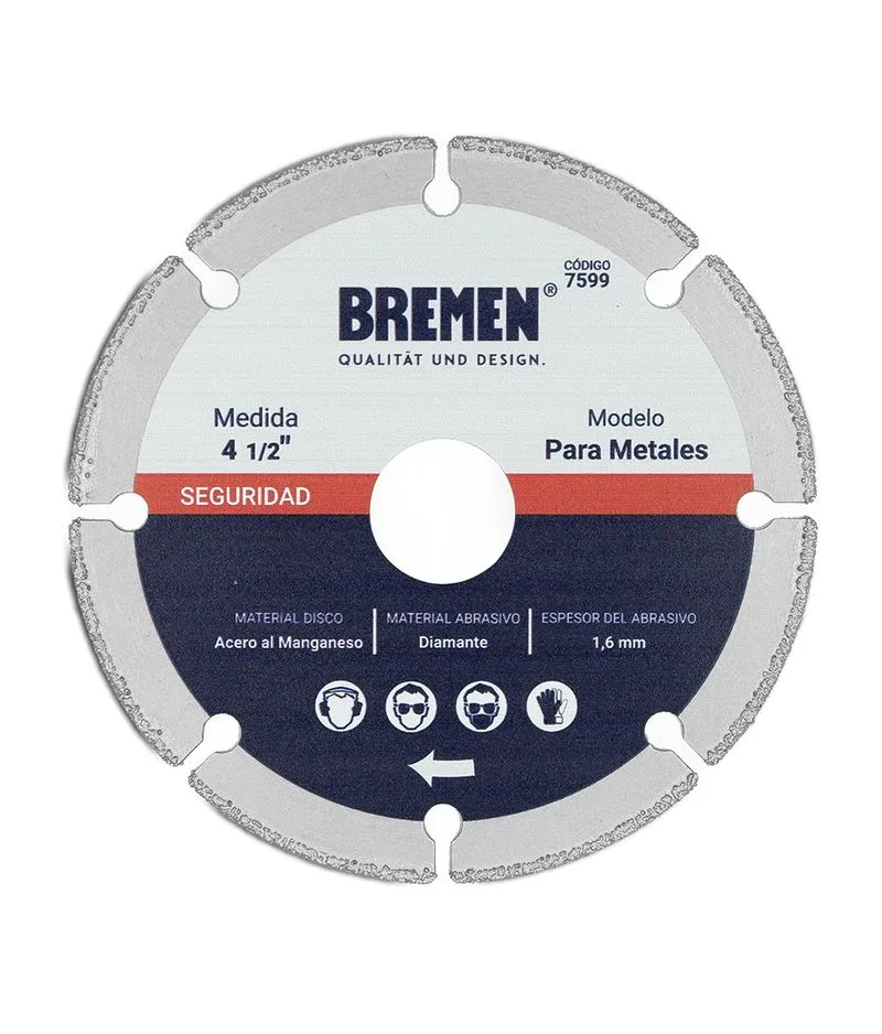 DISCO DIAM.  4-½" p/ CORTE METAL (COD: 7599) BREMEN®
