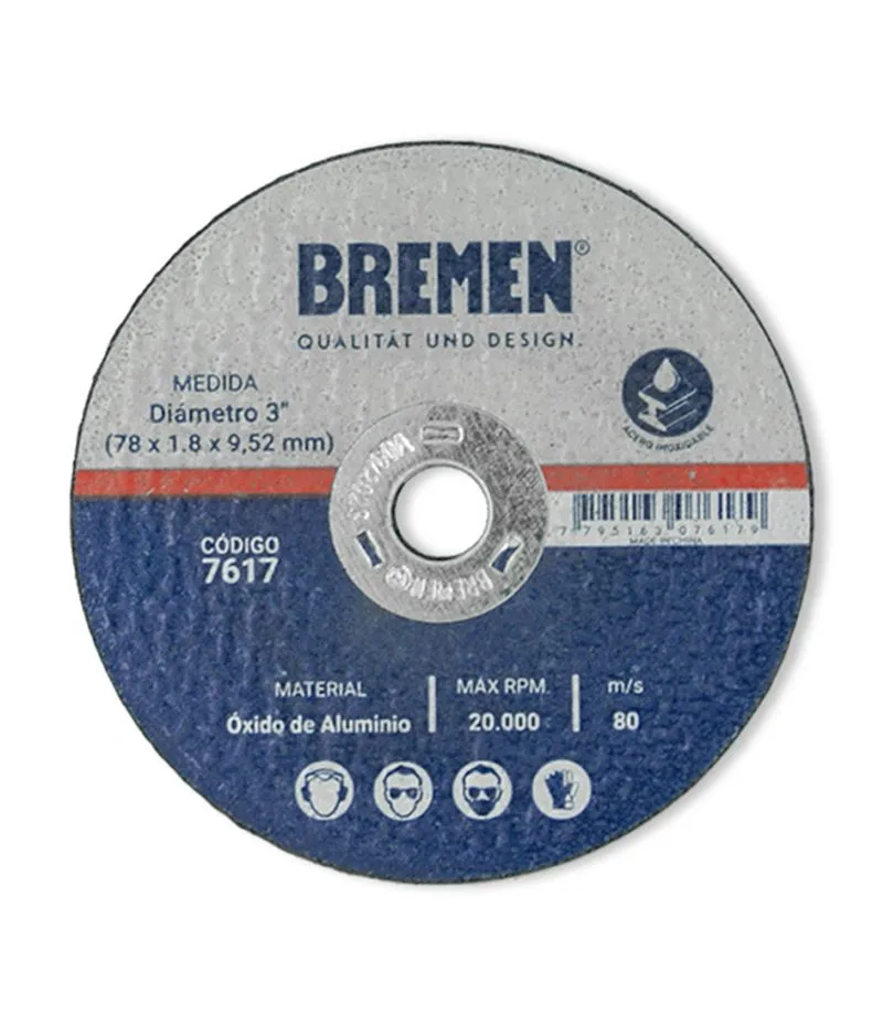 DISCO DE CORTE   3" (p/cortadora de alta velocidad) [ 10 unid] (COD: 7617) BREMEN®