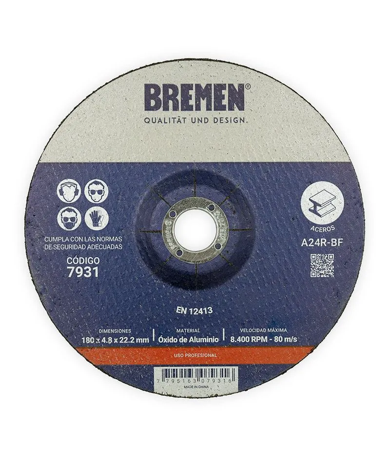 DISCO DE DESBASTE  4-1/2" (115x4.8x22mm) [10 unid]  (COD: 7930) BREMEN®