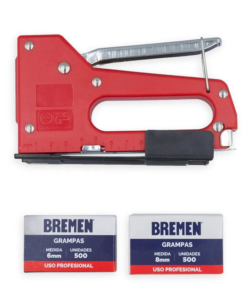 ENGRAMPADORA/ABROCHADORA+GRAMPAS (500 U.6mm+500 U.8mm)  (COD: 2370) BREMEN®