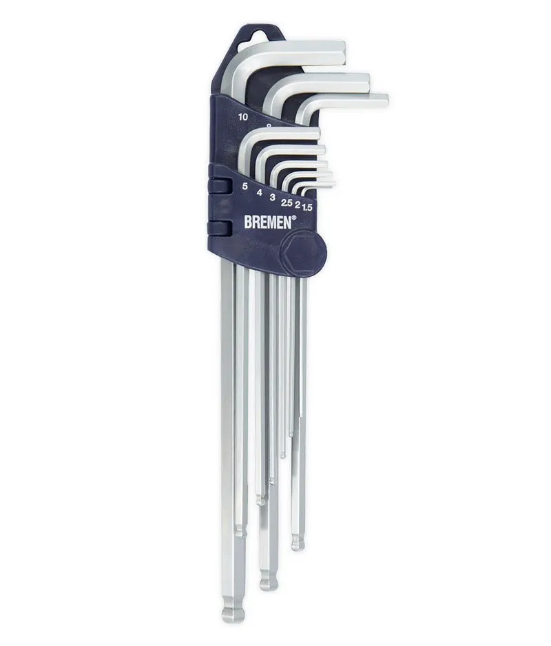 LLAVES ALLEN x 9 Pzs [SAE] Larga/Cardánica  (COD: 3971) BREMEN®