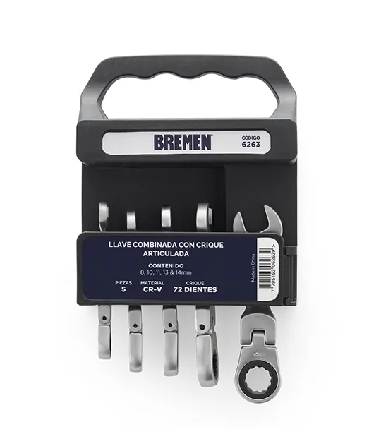 LLAVE COMBINADA  CON CRIQUE CORTA ARTICULADA x 5 Pzs.  (COD: 6263) BREMEN®