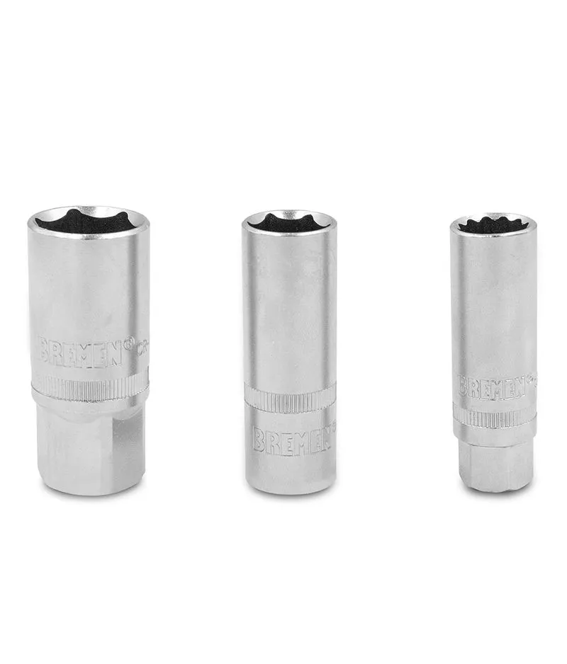 BOCALLAVE SACA BUJIAS x 3 Pzs (Enc.1/2" 16 & 21mm-Enc. 3/8" 14mm)  (COD: 7160) BREMEN®