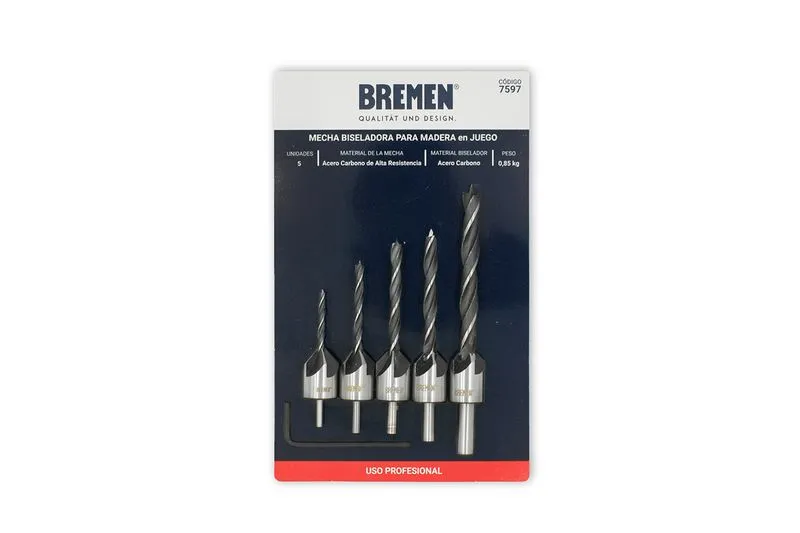 MECHA para MADERA (Biseladora)        Juego  x 5 Pzs. (Ø3, 4, 5, 6 & 8mm)    (COD: 7597) BREMEN®