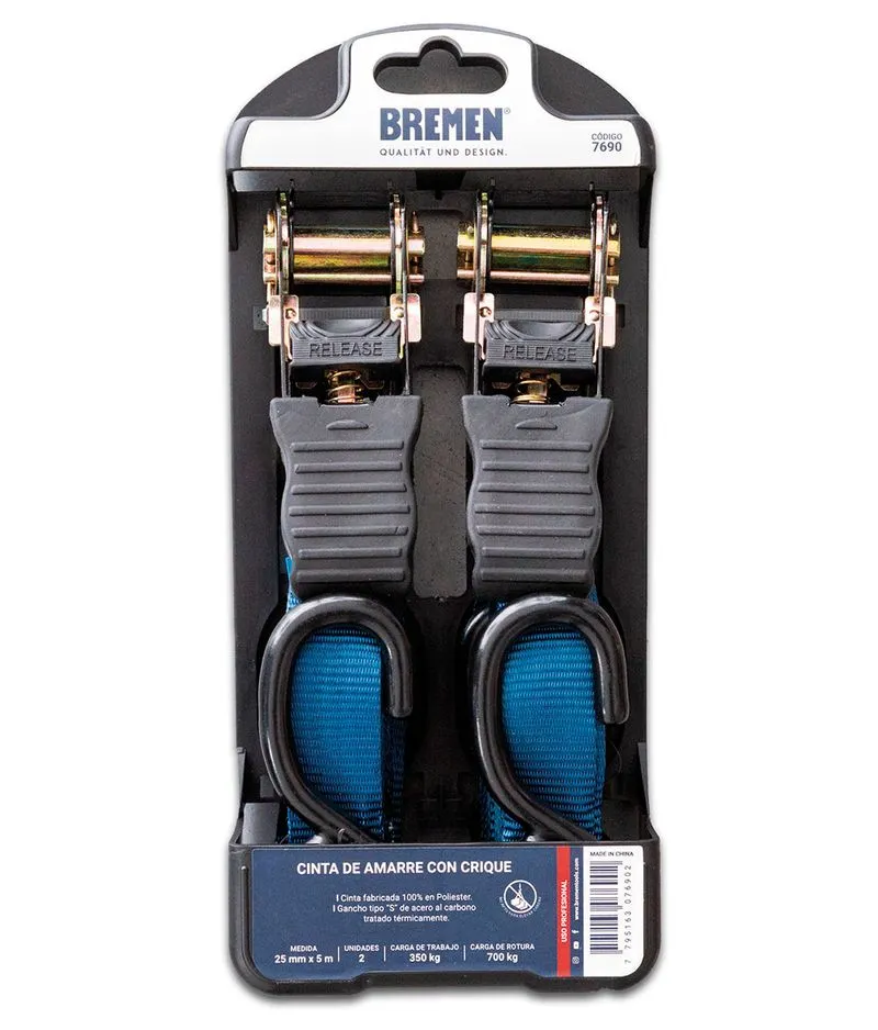 Cinta de Amarre c/crique 8m x 50mm [5.000kg] x 1 Uni  (COD: 7693) BREMEN®